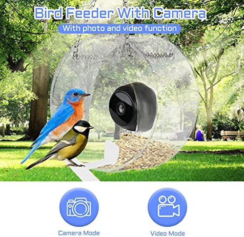 А за птици с камера, Умна Акрилна Подвесная ясла за птици с нощен камера 1080p и превръщането на основата на 360 °, Дистанционно Wi-Fi свързаност от мобилен телефон за набл