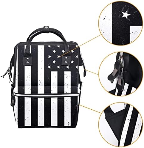 Раница-чанта за Памперси VBFOFBV, Мултифункционален Голям Раница За Пътуване, Черно-Бял Флаг на САЩ