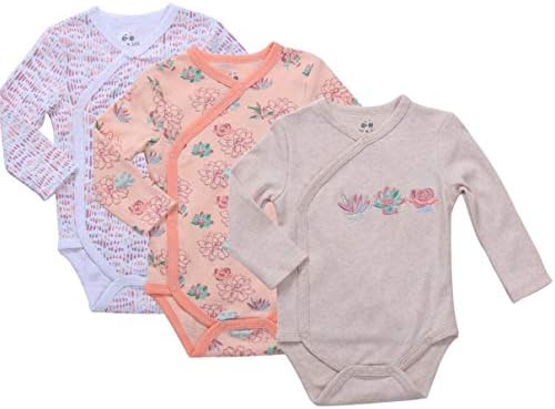 Комплект от 3 комплекти боди-кимоно с дълги ръкави за малко момиче - комплект за новородено, с цип отстрани.