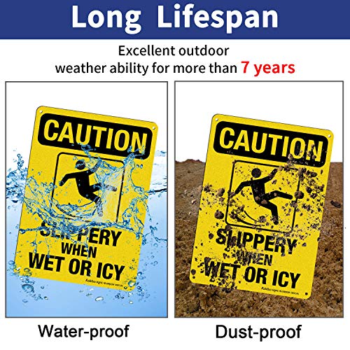 Предупредителен знак, Хлъзгави, когато са мокри или пудра, (2 опаковки) 10 x 7 инча, отразяващи алуминий 0,40, защитен от uv, устойчиви на атмосферни влияния, Трайно мастил?