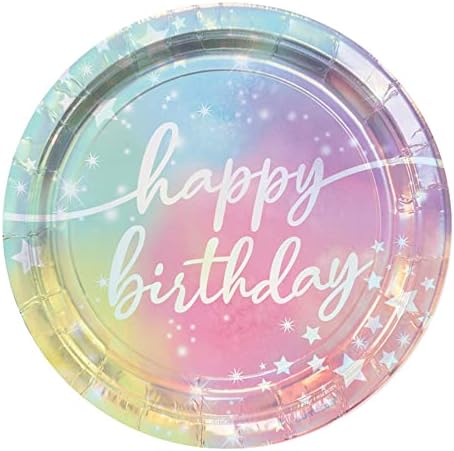 Кръгли Картонени чинии Amscan Luminous Happy Birthday | Цветни | Опаковка от 8 броя