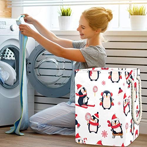 Кошница за дрехи MAPOLO Коледна Шапка Зимна Пингвин Сгъваема Кошница за съхранение на бельо с Дръжки Подвижни