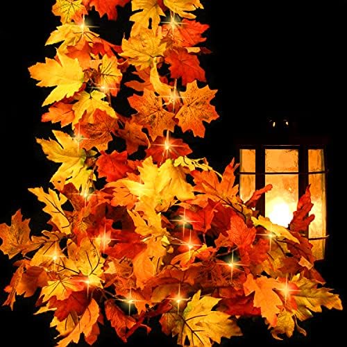 Есенни Декорации STEFORD за Деня на Благодарността, Гирлянда от кленов листа, Струнни инструменти, осветителни тела, 12-подножието Led Есенен Венец от Кленов листа, Венец