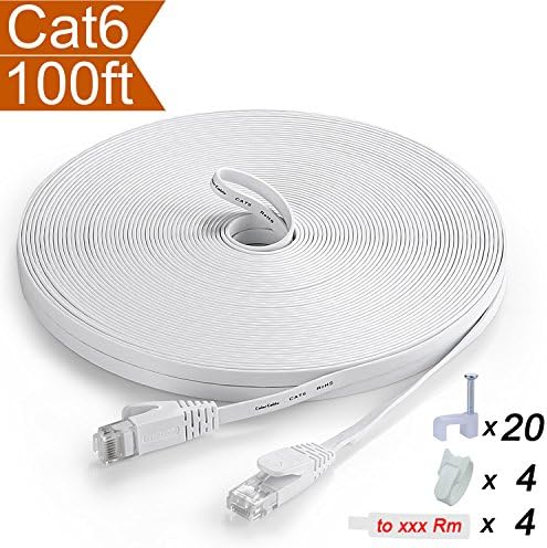 Плосък кабел Ethernet Cat 6 100 метра в Бял цвят с rj-45 жак без довършителни - Тънък Дълъг Мрежа Интернет Cat6